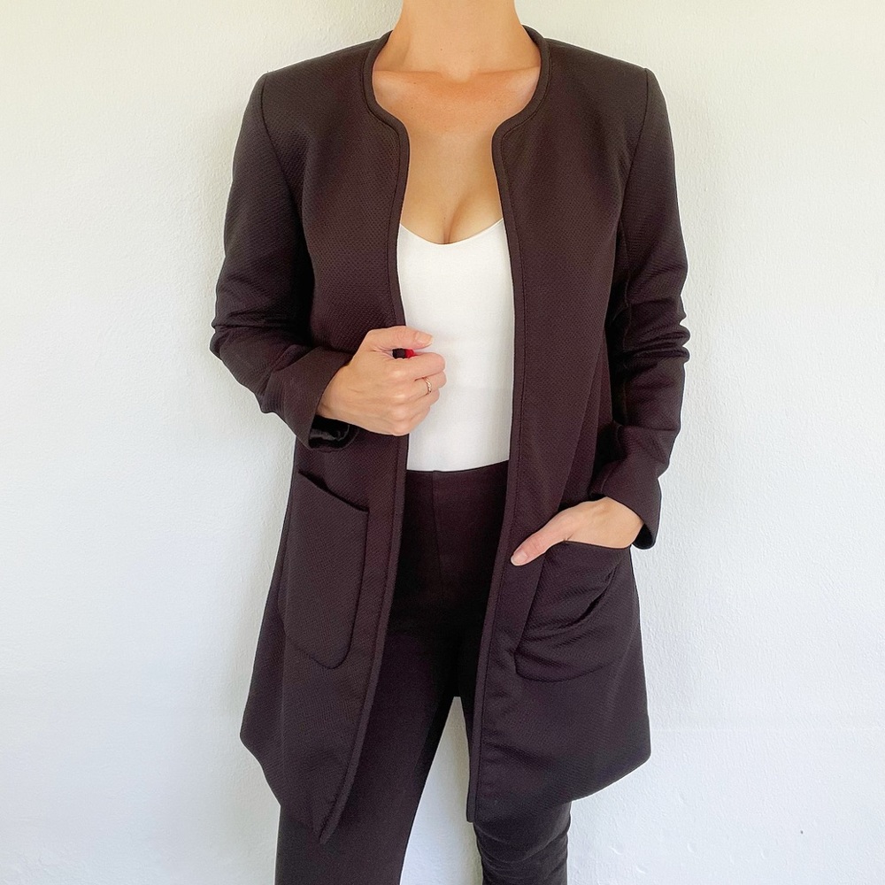 H&M black textured knit open front drape style jacket size 8